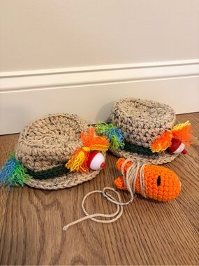 Handmade Crochet Baby Boy fisherman photo prop- twin photo prop- infant prop